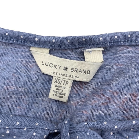 Lucky Brand Paisley Polka Dot Women’s Size XS Blue Tie Front Key Hole - Picture 9 of 10